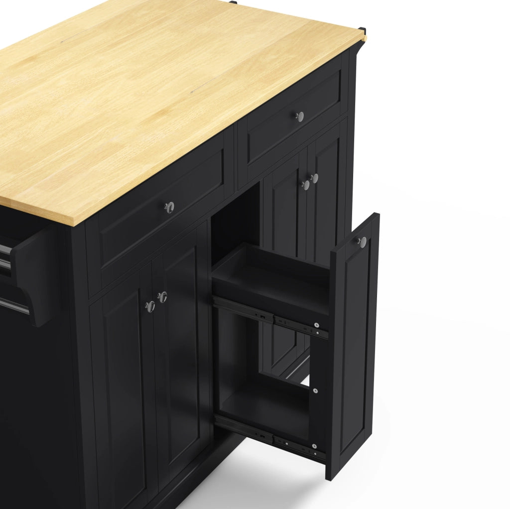 Isola cucina con piano ribaltabile 121x49(69)x89 cm in MDF naturale e nero