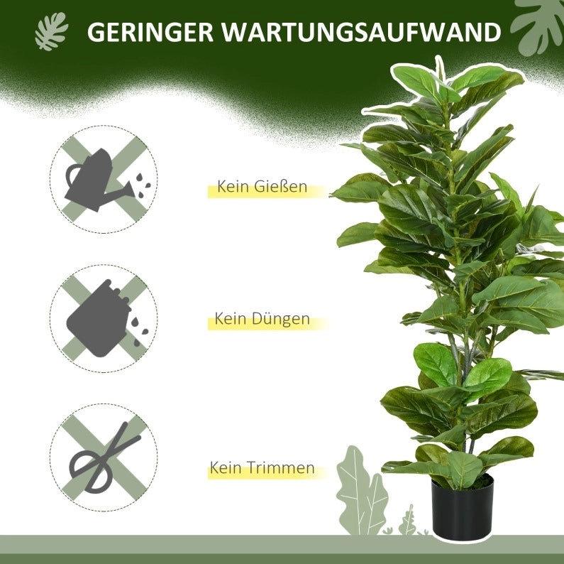 Pianta Artificiale di Ficus 110 cm con 90 Foglie e Vaso in Cemento per Interni