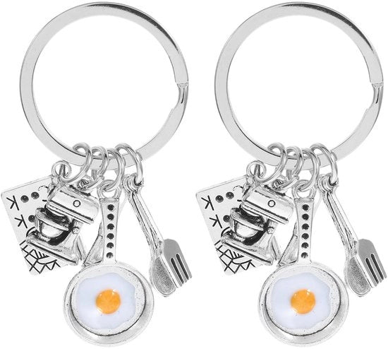 Accessori Creativi per Chiavi - Disegno Unico - Forma Uovo/Servizio - Materiale Sostenibile - 2 Pezzi - Ideale come Regalo - Accessorio Decorativo per Chiavi