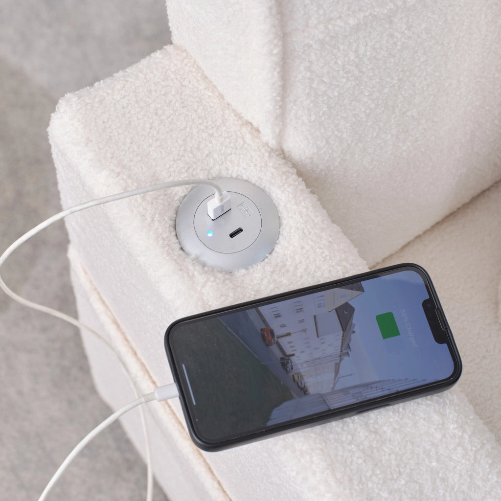 Poltrona letto singola estraibile - con schienale regolabile; USB e portabicchieri - legno e metallo - bianco