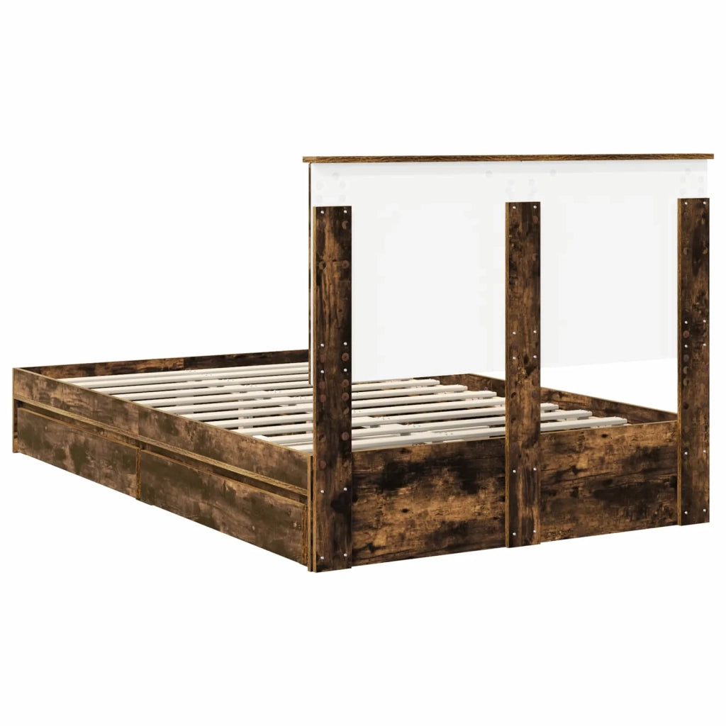 Letto con Contenitore con testiera Rovere fumé 135 x 190 cm 3409563