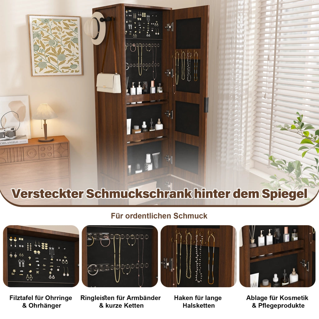 Armadio con Specchio ¨C Minimal ¨C Noce scuro MDF 4 in 1 multiuso per camera con appendiabiti e ripiani