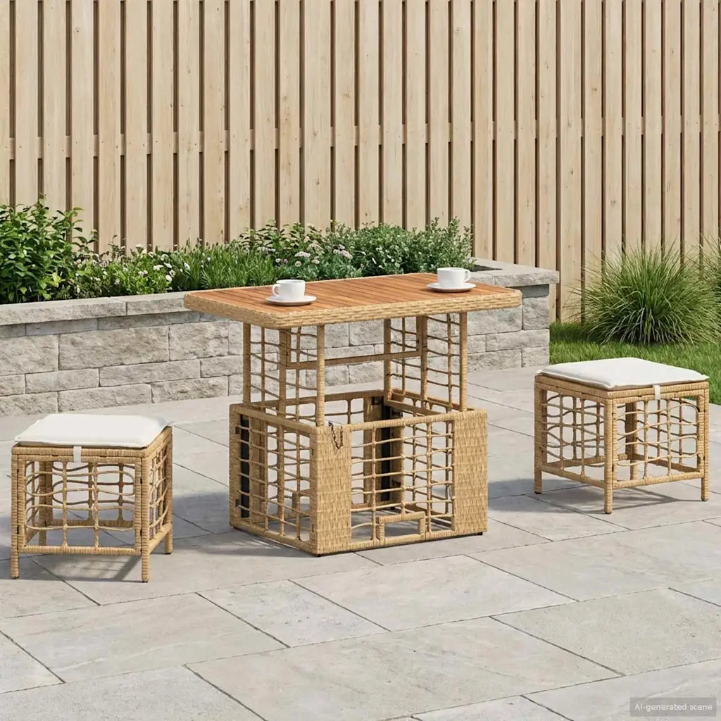Set da Pranzo per Giardino con cuscino 3 pcs Naturale e Bianco