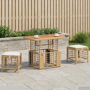 Set da Pranzo per Giardino con cuscino 3 pcs Naturale e Bianco
