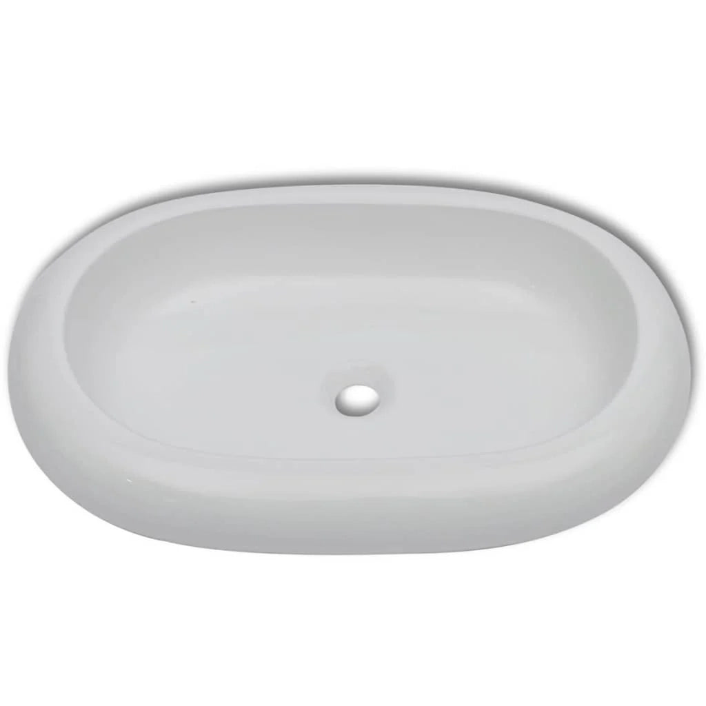 Lavabo da bagno 63 x 42 cm con miscelatore ovale in ceramica bianca 02_0002842