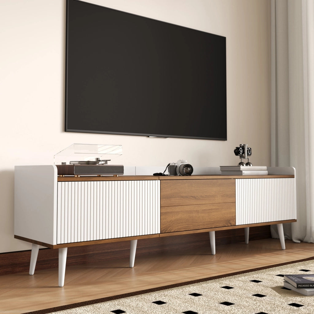 Mobile TV a 3 ante bianco e naturale, 160x39x49,5 cm