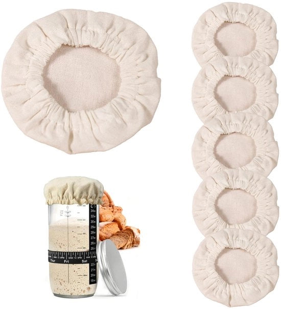 Copertura di tessuto per contenitore 11 cm - Coperchio in cotone riciclabile - Coperchio respiro - Coperchio elastico - Coperchio per contenitore per aceto - 6 pezzi