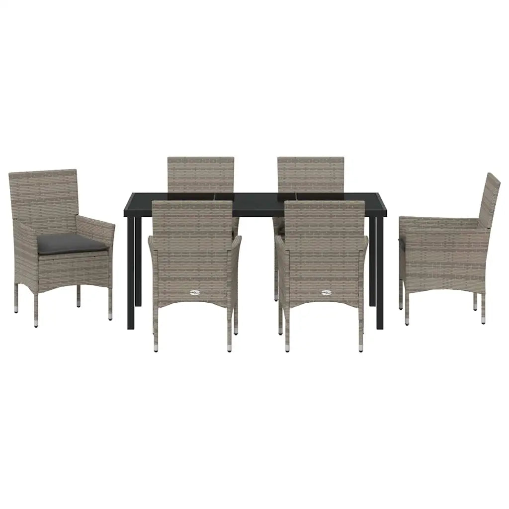 Set da Pranzo per Giardino con cuscino 7 pcs Grigio polyrattan