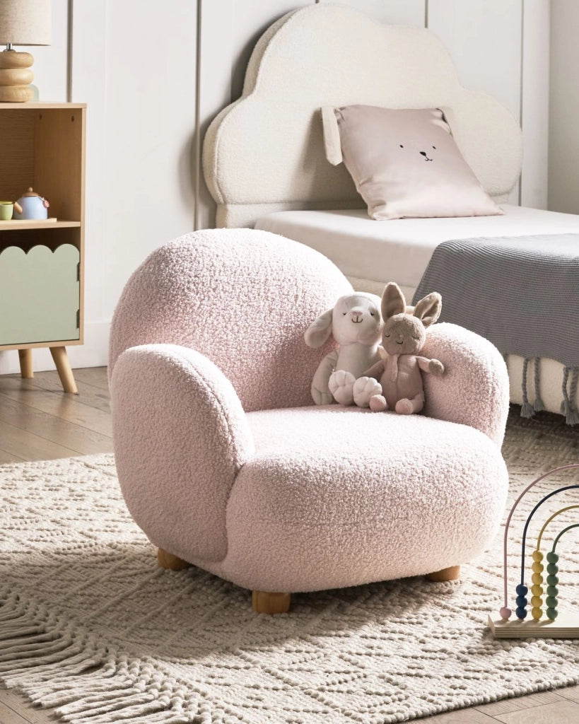 Poltrona per bambini con gambe in legno Rosa pastello cemeretta