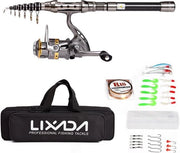 Kit di pesca telescopico con 100m di filo da pesca e asta di pesca con tasca per attrezzi da pesca