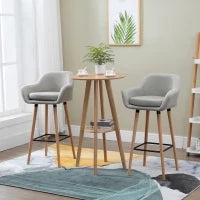 Sgabelli da Bar Design Scandinavo - Set di 2 Sgabelli da Bar Grand Comfort con Poggiapiedi e Braccioli - Legno Massiccio Lino Beige
