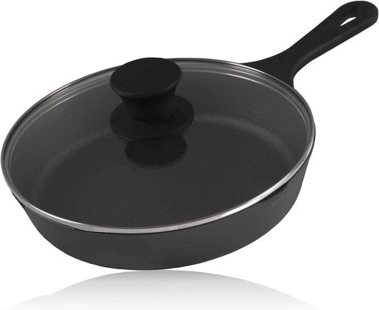 Piatto Grill con Coperchio in Vetro - 19 cm Piatto in Acciaio Inox Termoresistente per Steak