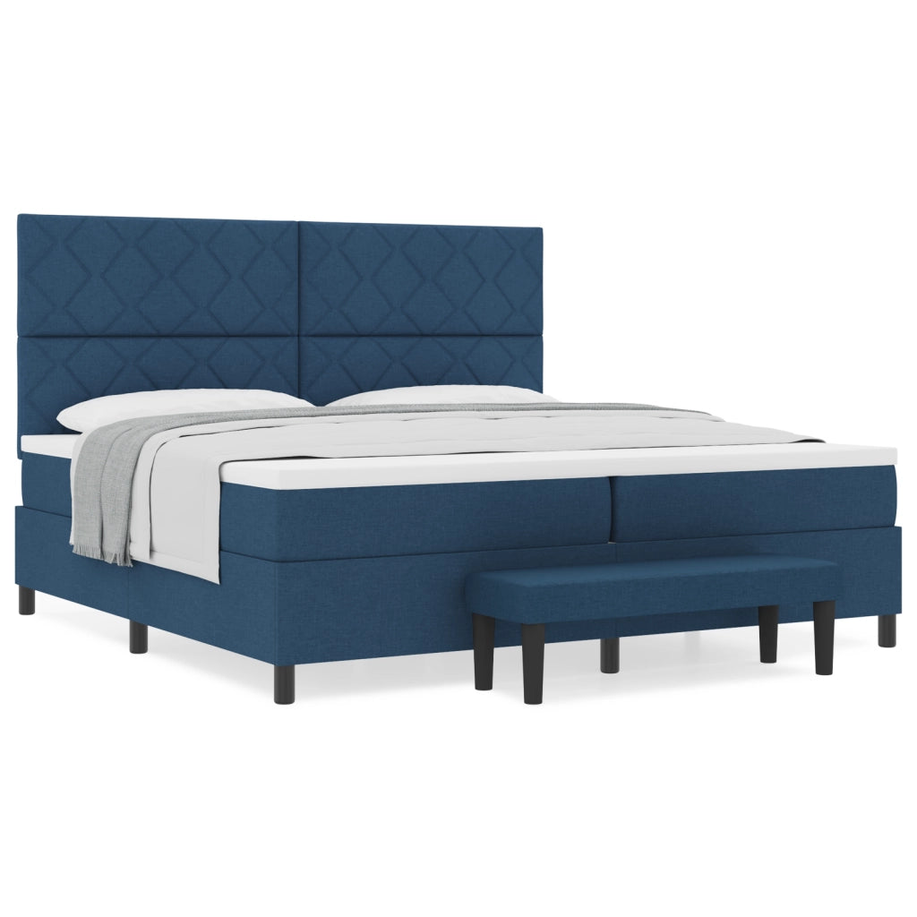 Letto con Box Spring e Materasso & Panchina Blu 200x200 cm Tessuto