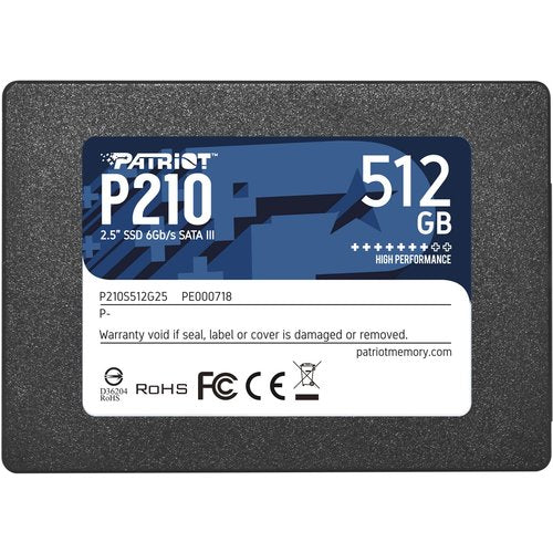 Ssd patriot 512gb p210 2.5 sata3 read:520mb/write:450 mb/s - p210s512g25 - gar. 3 anni