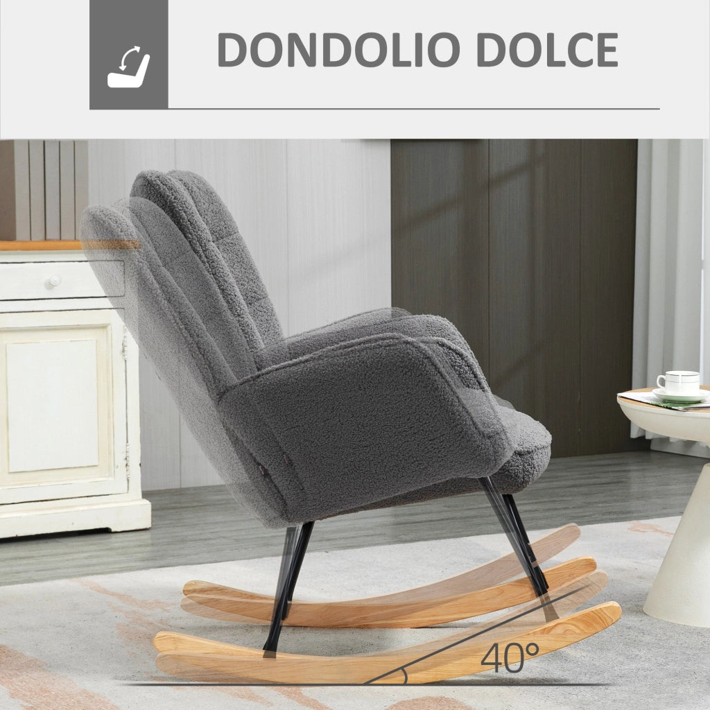 Poltrona a Dondolo 71x98x101 cm Imbottita in Legno e Acciaio Grigio Scuro
