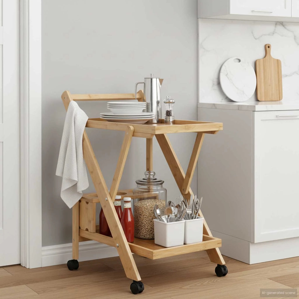 Carrello da Cucina con Ruote Marrone Chiaro 65 x 40,5 x 76,5 cm