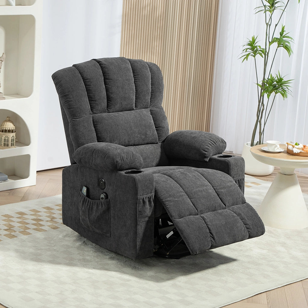 Poltrona relax elettrica alzapersona con massaggio riscaldamento e portabicchieri ¨C Xylo ¨C Grigio scuro