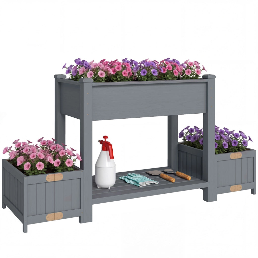 Fioriera Rialzata con Vasi e Ripiano ¨C zephmum ¨C Legno di Abete Grigio 149x46x76