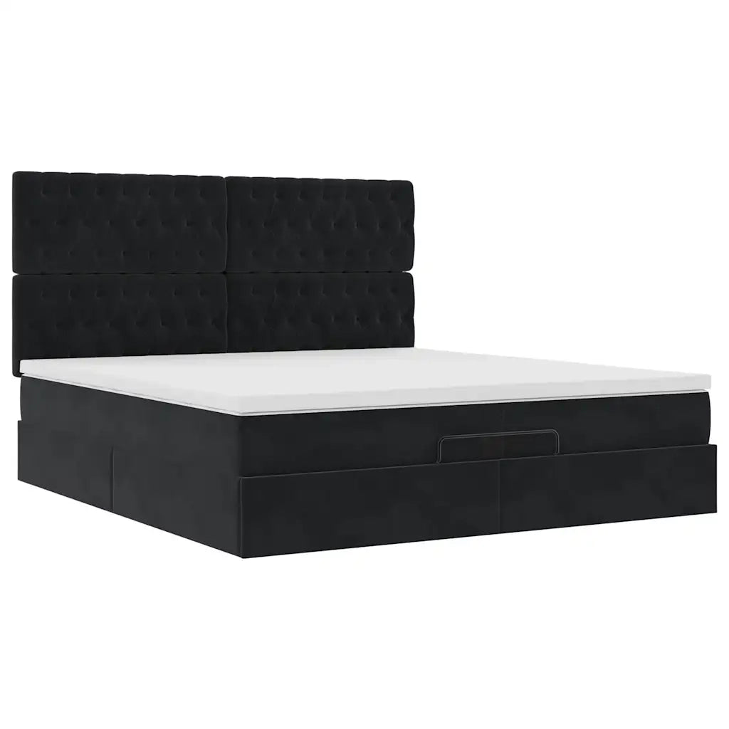 Struttura Letto Pouf con Materassi Nero 200x200 cm Velluto 3313567