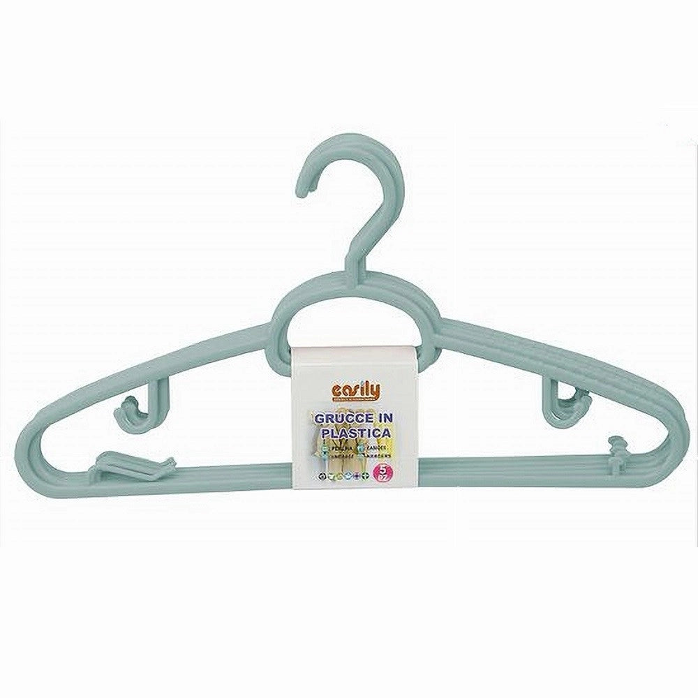 Trade Shop - Set 5 Pz Grucce Plastica Stampelle Appendiabito Pantaloni Giacche Azzurro 79327 -