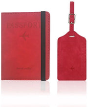 Set di portachiavi e etichetta bagaglio - Portachiavi in pelle PU - Protezione pasaporto con blocco RFID - Portachiavi con slot per carte e cintura elastica - Per carte di credito, carte d'identità, documenti di viaggio - Accessori di viaggio