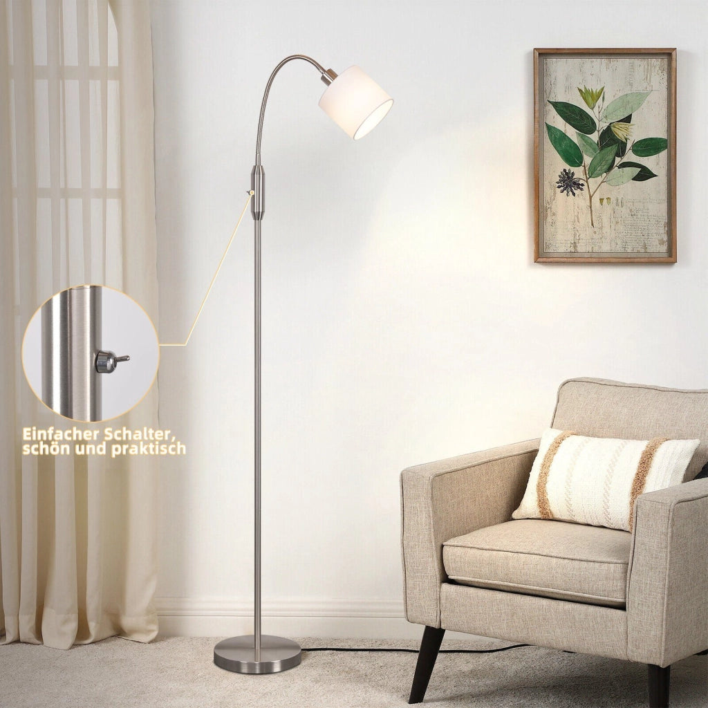 ZMH Lampada da terra vintage argento E14 paralume tessuto arco 360° per soggiorno studio
