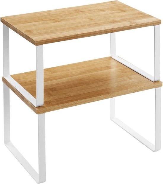 Set di 2 organizzatori per spezie - Organizzatori per spezie da parete - Set di due organizzatori per spezie - Doppio organizzatore per spezie - Materiale metallo e bambù - Bianco naturale - 29,7 x 19,5 x 15,5 cm (L x B x H)