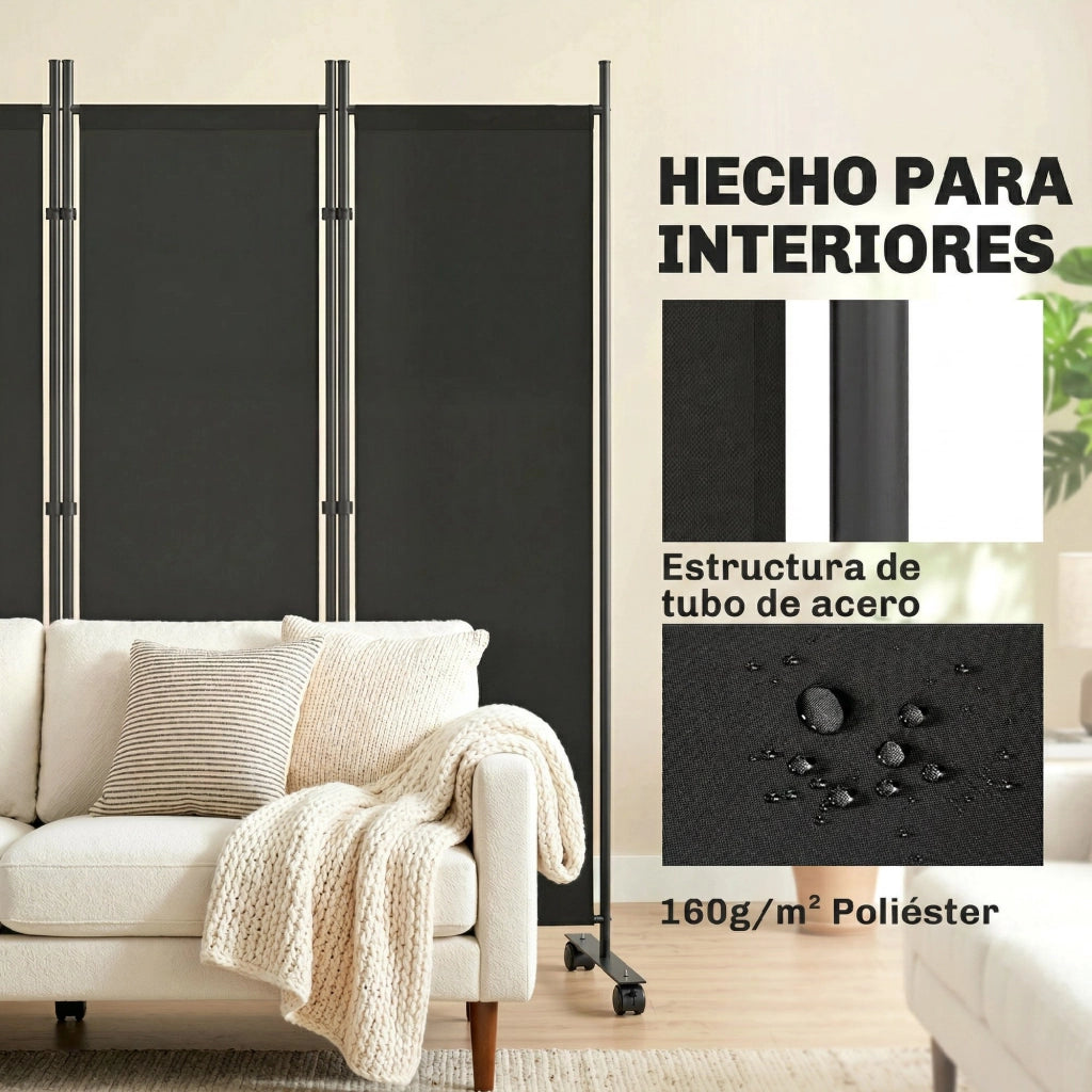 Biombo Separatore 5 Pannelli 12 Ruote ¨C zephmum ¨C Nero 252x170 cm
