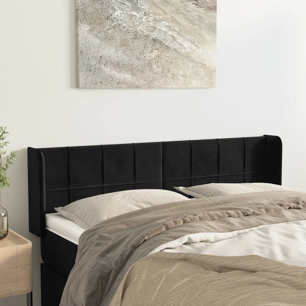 Testiera | Testata ad Orecchio Nera 147x16x78/88 cm in Velluto