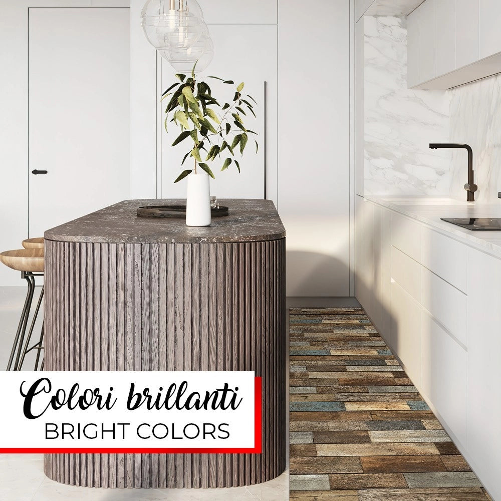 Tappeto Cucina Antimacchia 51x400 cm Stampa HD Alta Definizione Passatoia Gomma Pvc Parquet Colorato