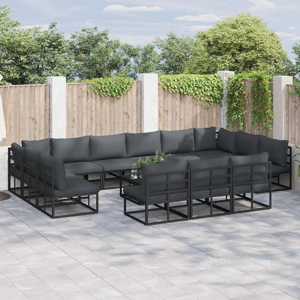vidaXL Set Divano da Giardino con cuscino 14 pcs Nero Alluminio