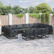 vidaXL Set Divano da Giardino con cuscino 14 pcs Nero Alluminio