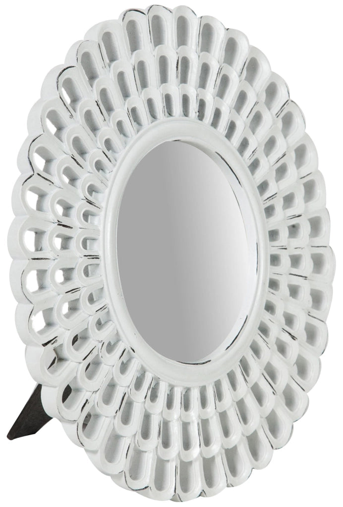 Biscottini Specchiera da appoggio diam.L21xPR2 cm finitura bianco anticato. Realizzata