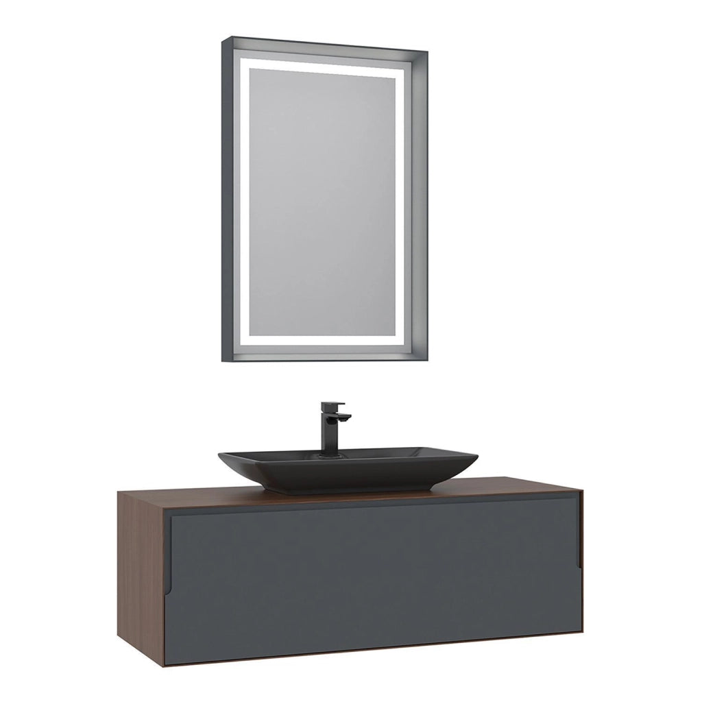 Set mobile lavabo con specchio (2 pezzi) "Craft 120" - 120 x 50 x 40 cm - Noce / Antracite