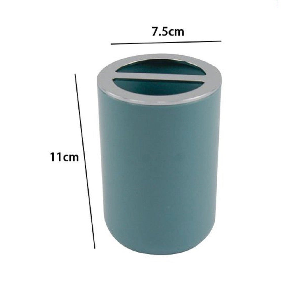 Trade Shop - Porta Spazzolini Bicchiere Accessorio Bagno 2 Fori Verde Petrolio Silver 69474 -