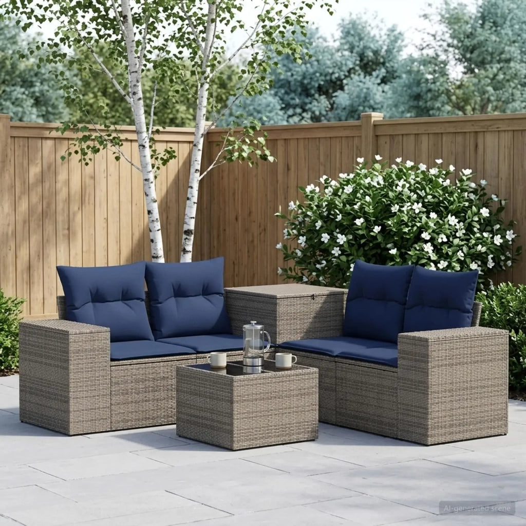 Set di divani 6 pz Grigio e Blu Navy Rattan sintetico e Acciaio 3447567