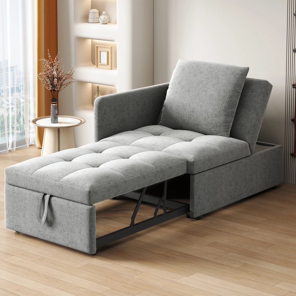 OKWISH Divano Letto 3 in 1, Schienale Regolabile in 5 Posizioni con Cuscino, Tessuto Imbottito Grigio 177 × 68 × 65 cm