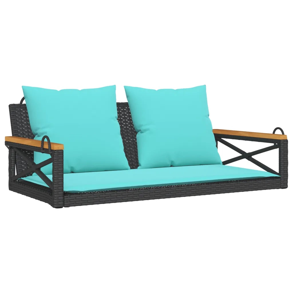 Panchina a Dondolo con Cuscini Nera 109x62x40 cm in Polyrattan 368160