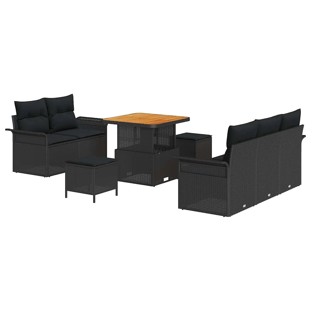 Set Divano da Giardino con cuscino 8 pcs Nero polyrattan 3362074