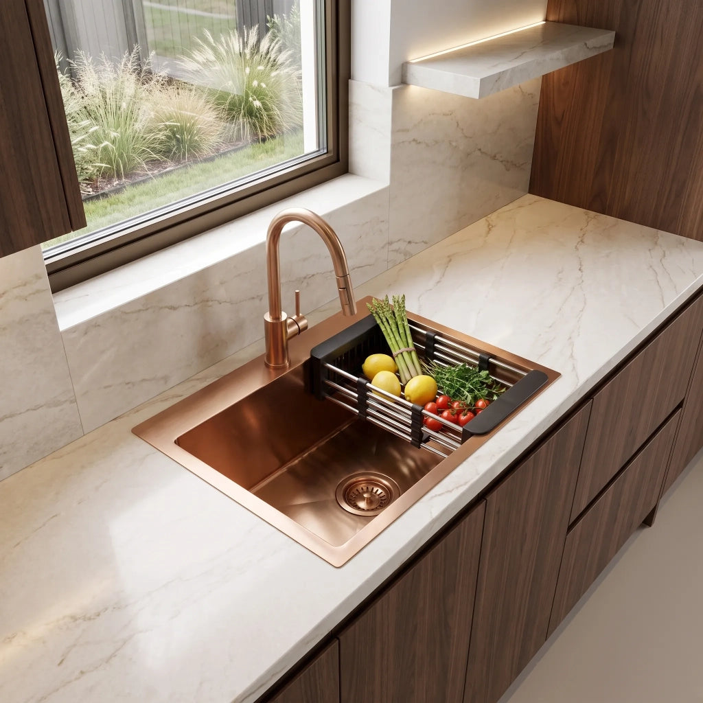 Lavello In Acciaio Con Set Di Accessori 3 Pz. Rea Leo 50 Brush Copper