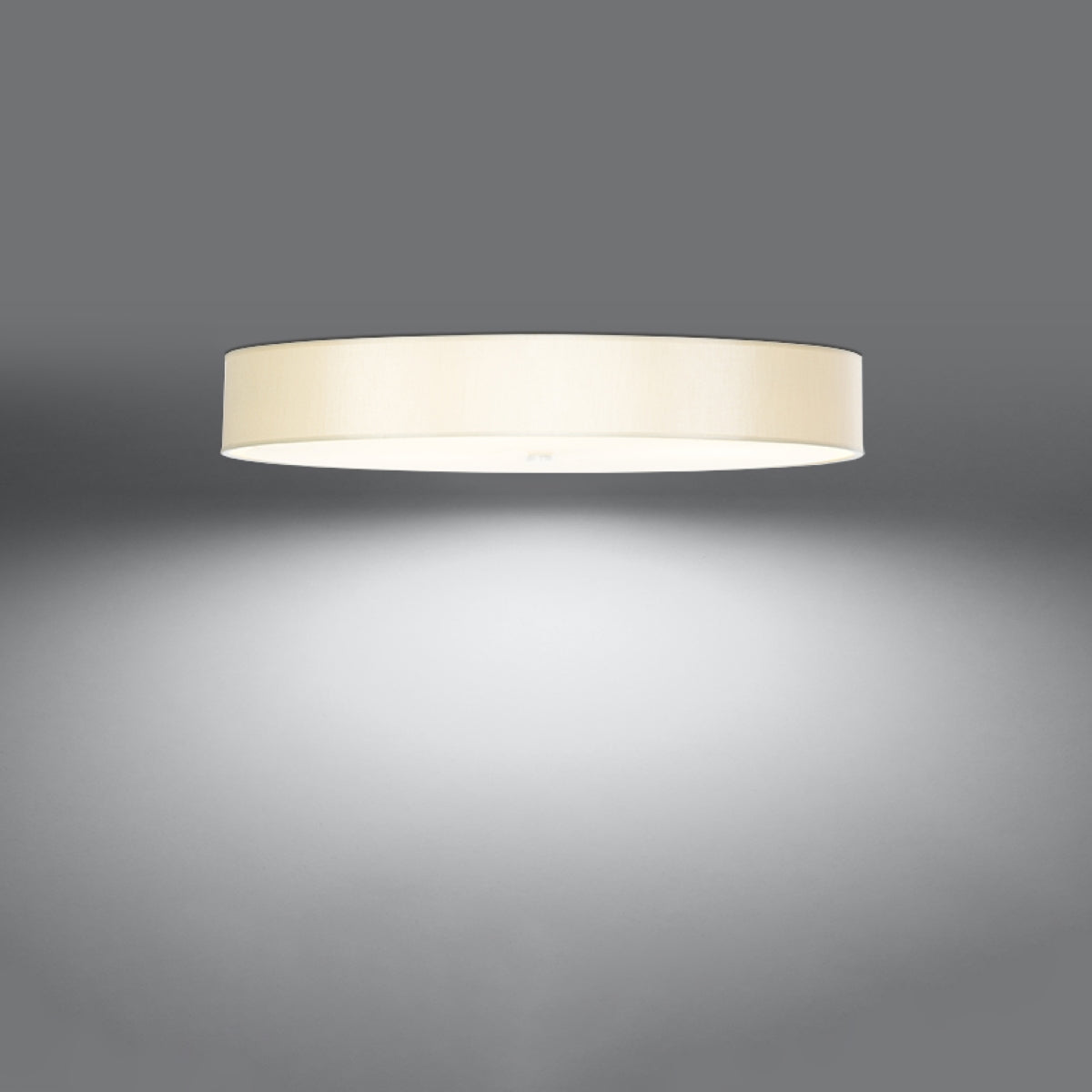 Lampadario da soffitto rotondo a 6 luci della serie SKALA in tessuto bianco, vetro e acciaio