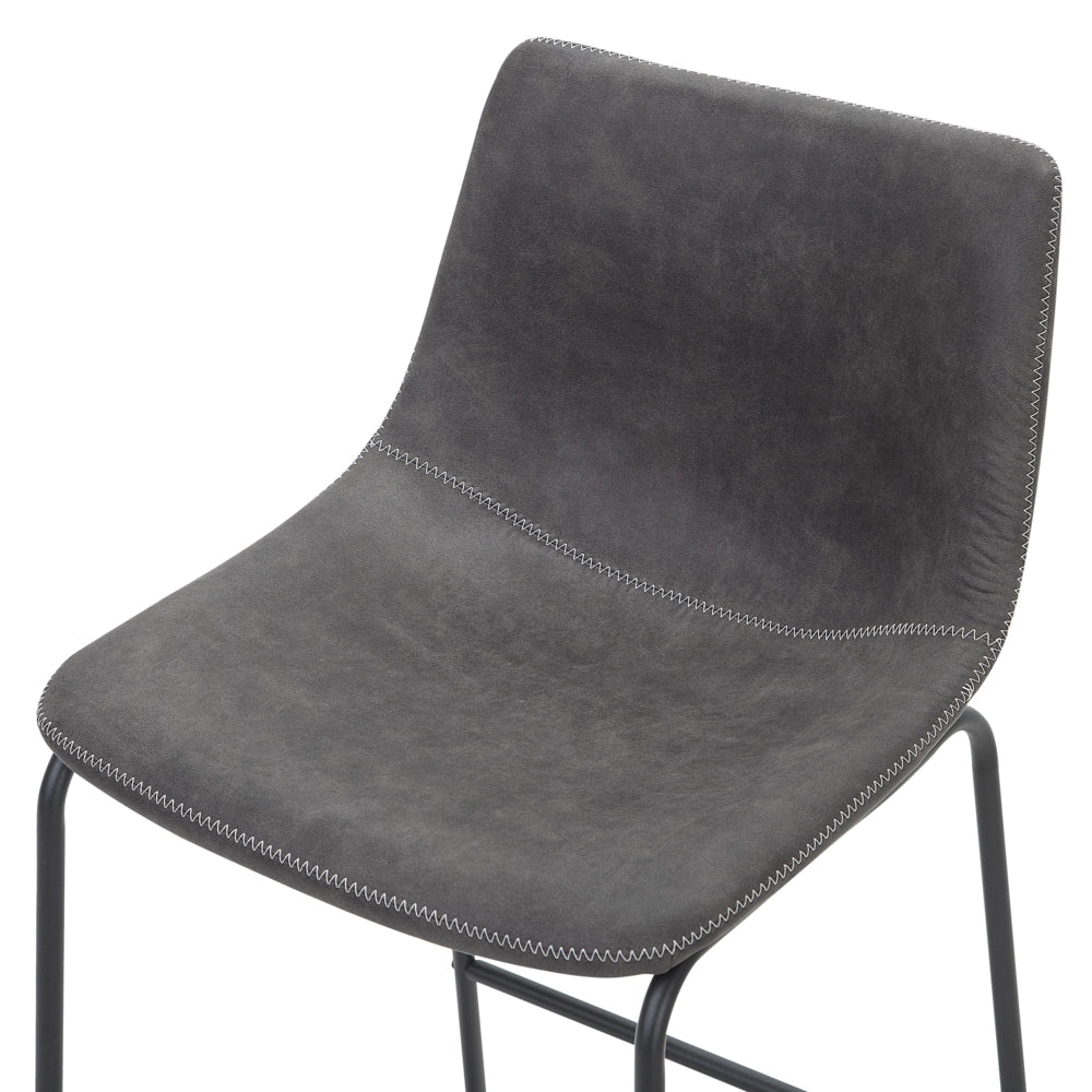 Set di 2 sgabelli da bar rivestimento in tessuto grigio scuro gambe in metallo Nero poggiapiedi industriale