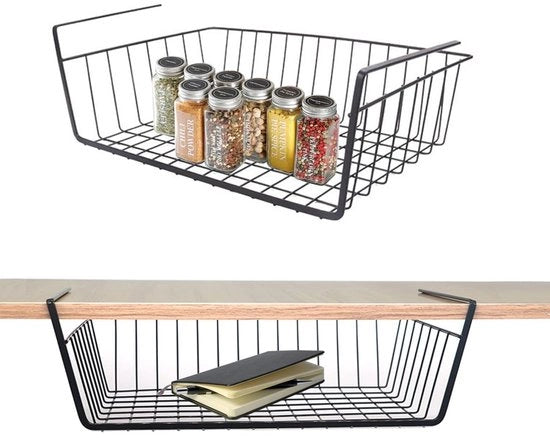 Organizzatore a muro - 2 pezzi - Design semplice - Nero - Ideale per cucina e bagno - Conserva spazio - Sospeso