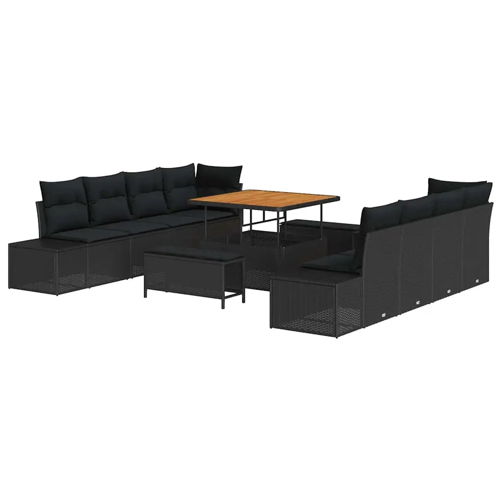 Set Divano da Giardino con cuscino 11 pcs Nero polyrattan