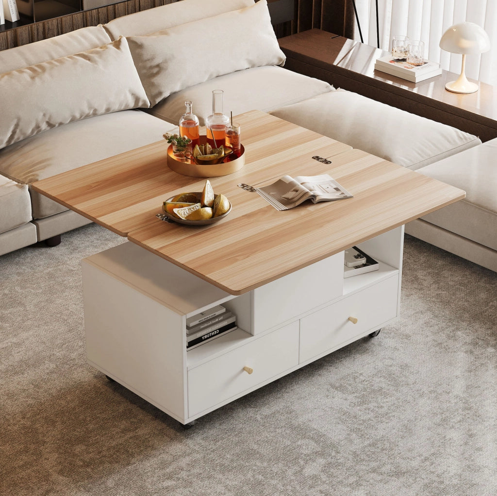Tavolino da salotto sollevabile e pieghevole 100 x 50 x 47;5 cm in MDF colore legno naturale