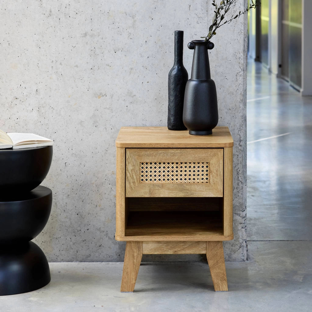 Comodino con 1 cassetto effetto legno e canna i sweeek