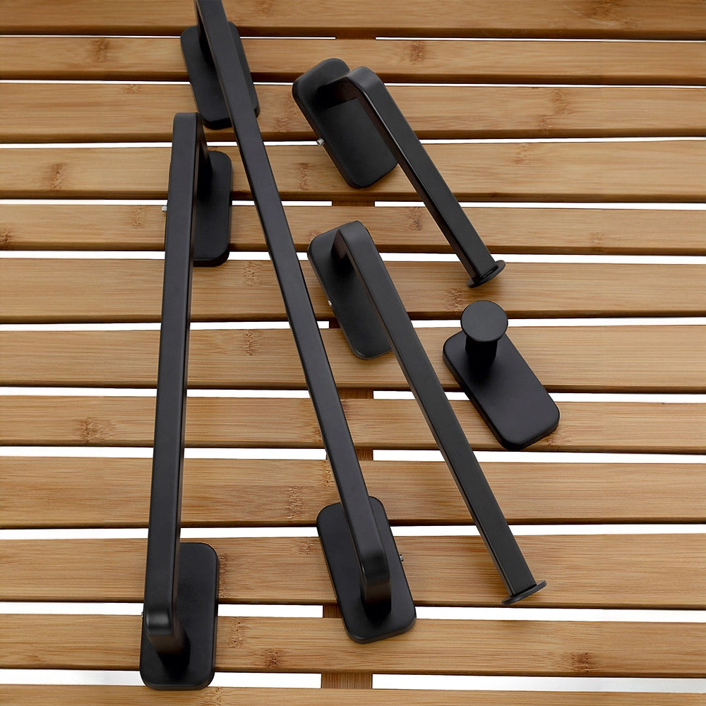 Set 4pz con appendino, porta rotolo e 2 porta salviette a muro in acciaio nero Cubik