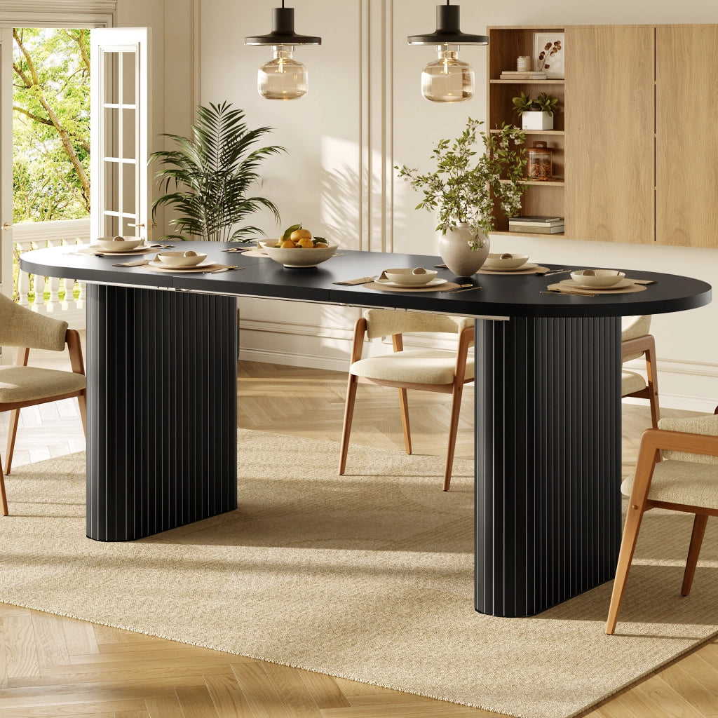 Tavolo da pranzo allungabile con piano regolabile; in MDF e metallo; nero; 120 × 80 × 75;5 cm