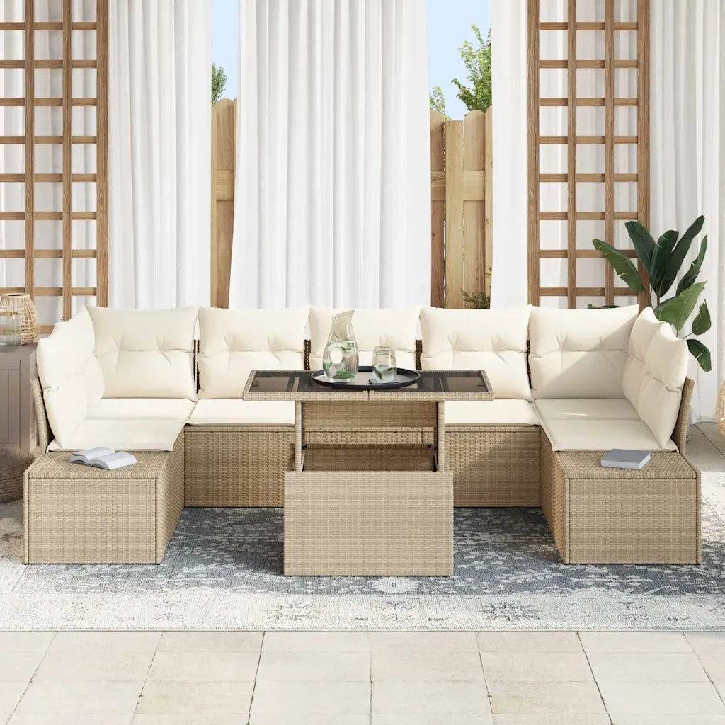 Set Divano da Giardino con cuscino 8 pcs Beige e Crema