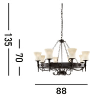 Lampadario Classico Cartwheel Acciaio Nero Vetro 8 Luci E27